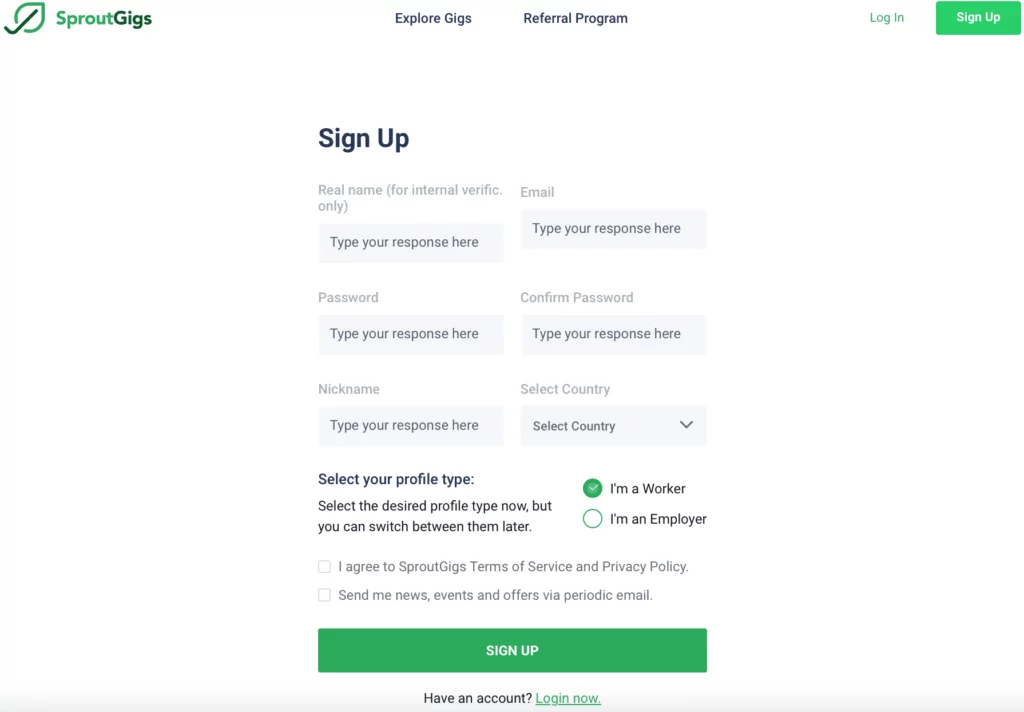 الربح موقع Sproutgigs
